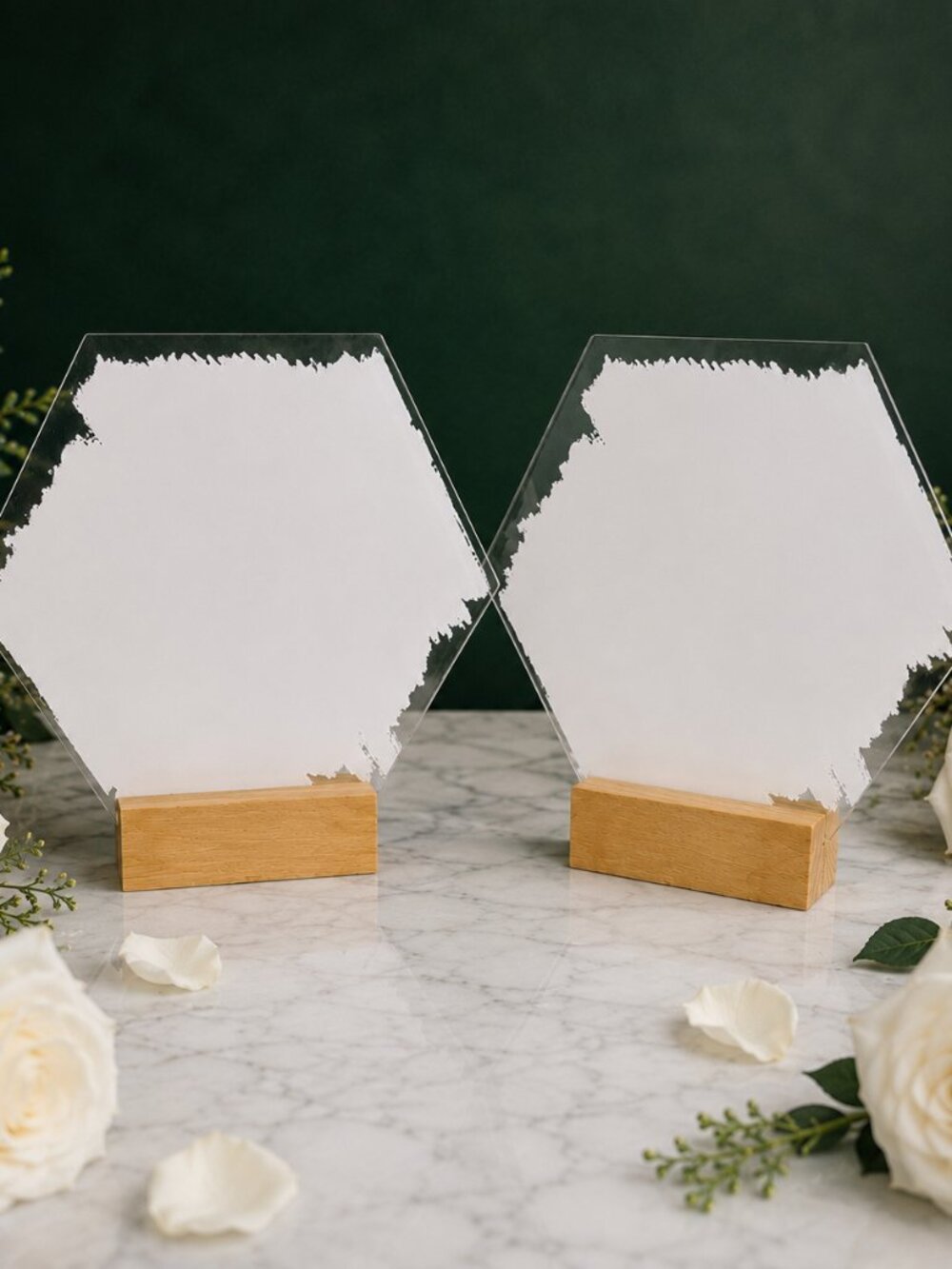 Acrylic White and Gold "Mr" and "Mrs" Table Signs with Wood Guest Book - Picture 3 of 5
